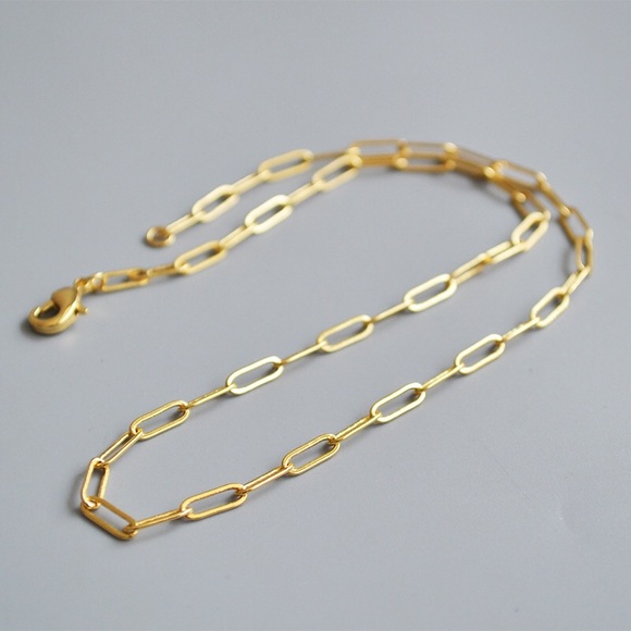 18K Gold Plated Paper Clip Chain Necklace Choker - Picture 8 of 9